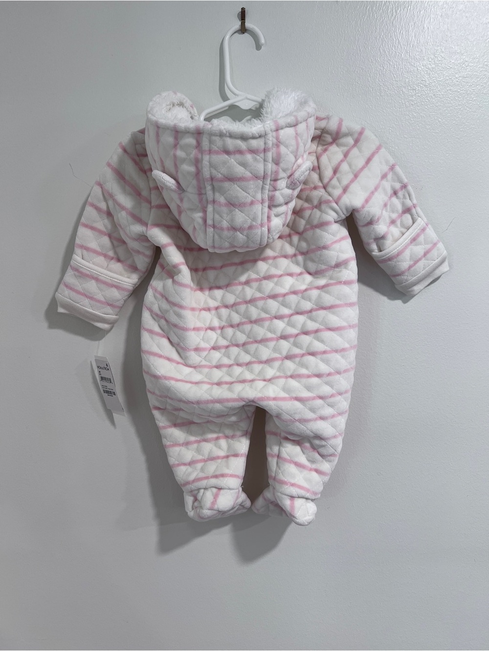 Nordstrom White Quilted Footed One-Piece with Pink Stripes - Picture 2 of 10